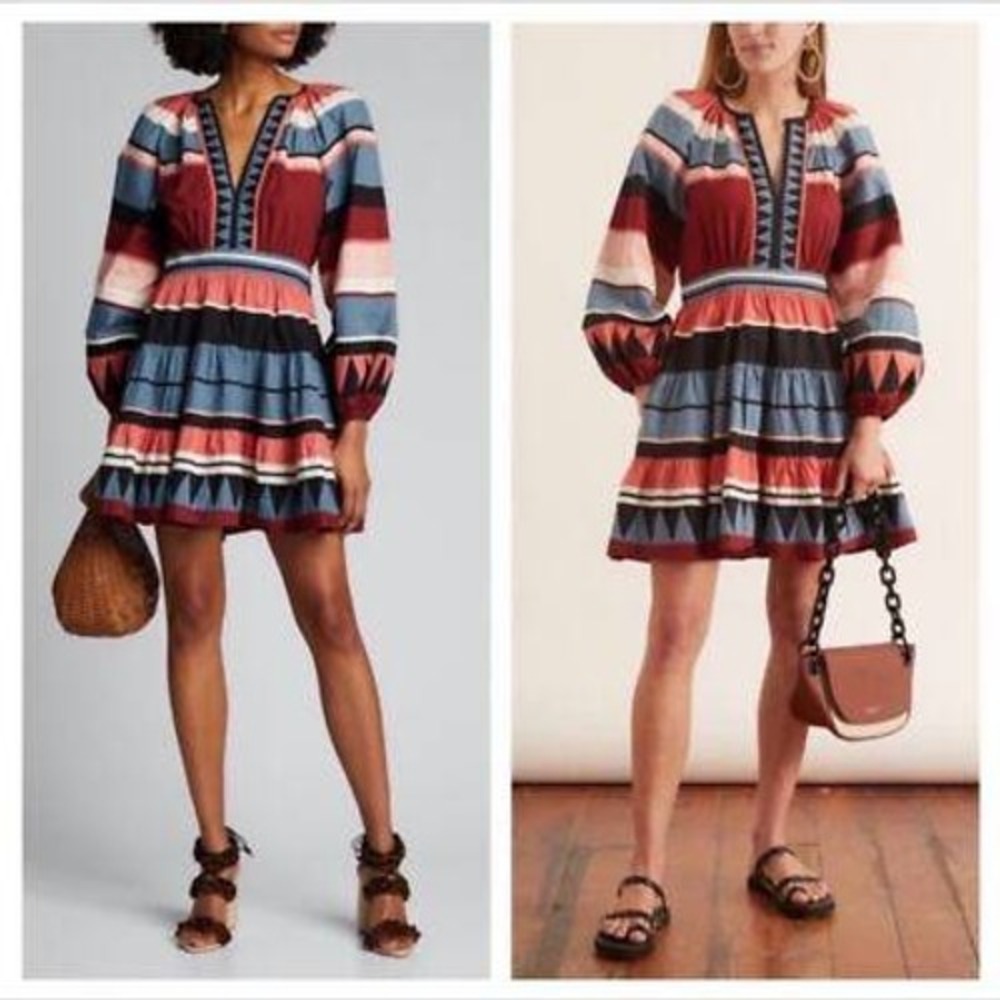 Ulla Johnson Mika striped mini dress size 4 boho cotton poplin resort folk